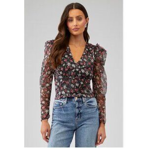 NWT ASTR The Label Black Beverly Floral Puff sleeve Blouse NWT - Size XS